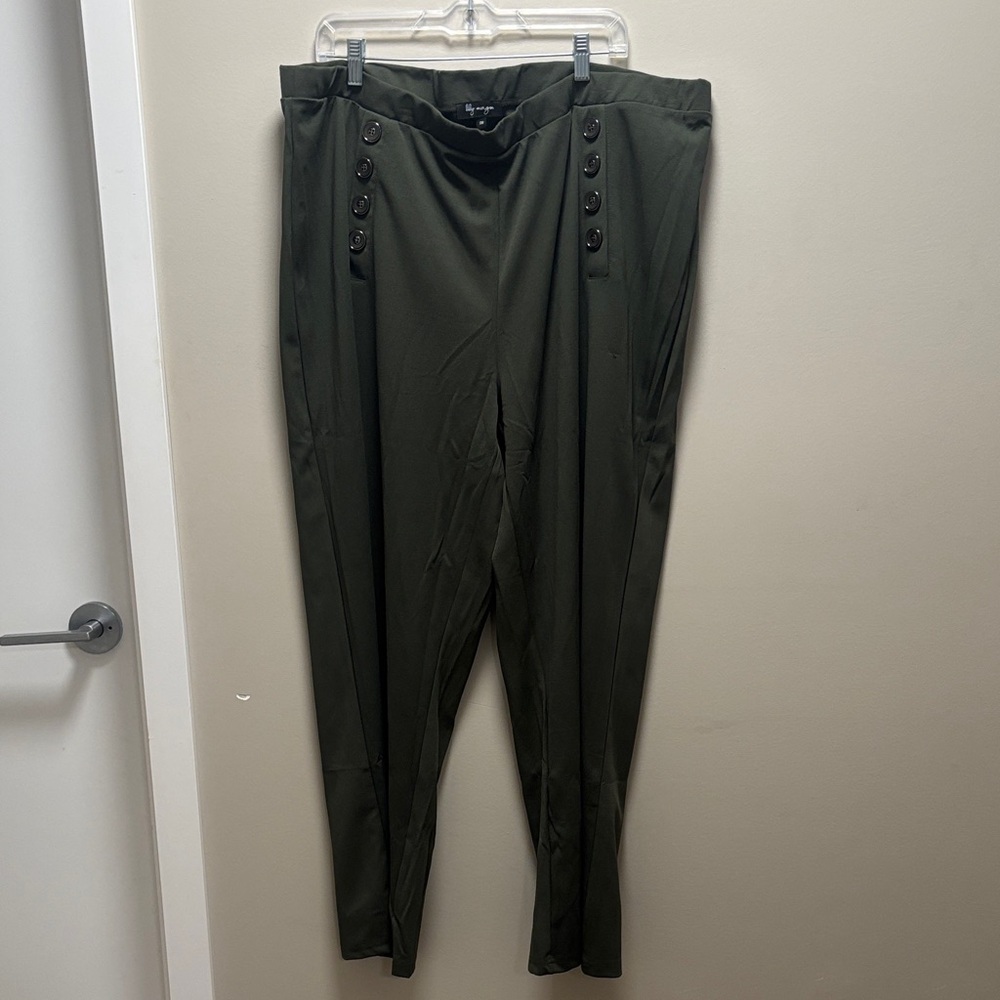 Women’s Olive Green Dress Pants with Buttoned Waist